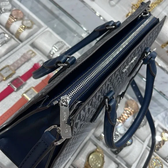 MICHAEL KORS Sheila Medium Ombré Signature Logo CZ Satchel Crossbody 
Navy 
NWT - Picture 6 of 16